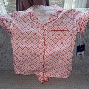 Roller Rabbit Heart Print Pink & White Short Sleeve Pajama Top